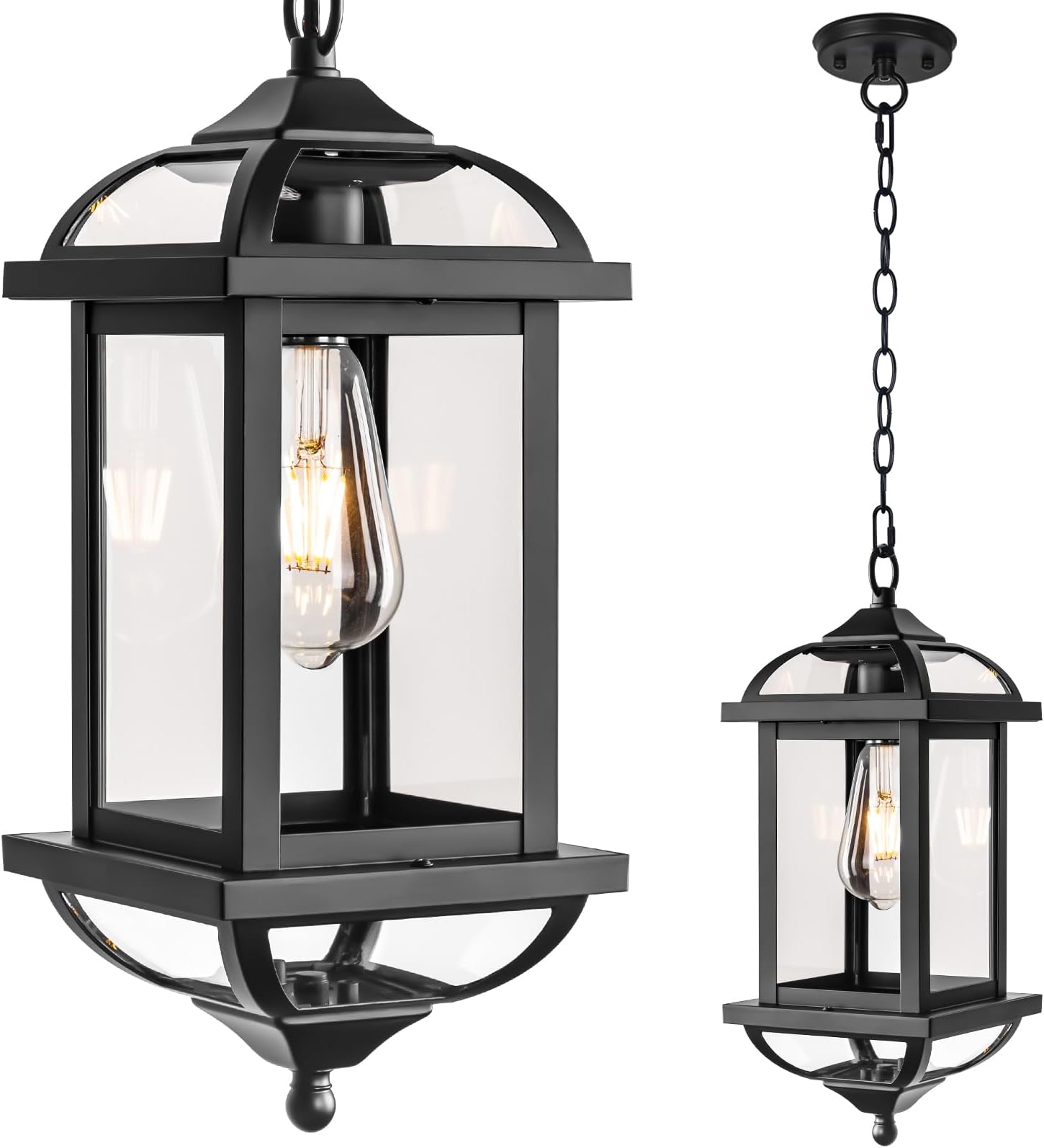 - Large Outdoor Pendant Light Fixture Ceiling 16 Inch, Anti-Rust Aluminum Outdoor Chandelier for Porch with IP65 Waterproof Clear Glass Exterior Ceiling Mount Hanging Light, Matte Black