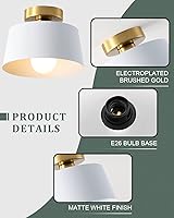 Vista 4 de Lámpara de techo, lámpara de techo para pasillo con placa dorada y pantalla blanca, lámparas de porche de estilo moderno y simple, montaje Blanco