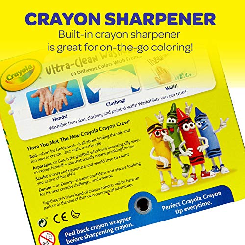 Crayola Ultra Clean Washable Crayons, Built In Sharpener, 64 Count, Kids At Home Activities #TOP2