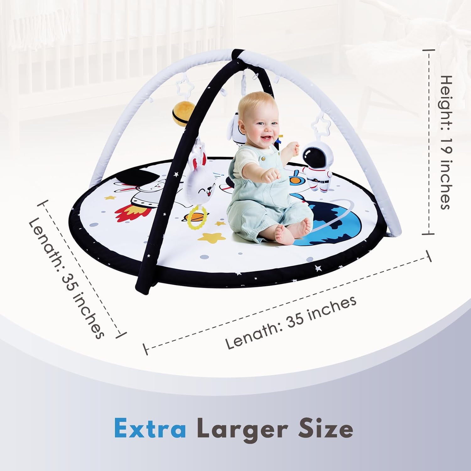 Lovvie & Joy Baby Play Activity Gym Tummy Time Mat for Newborn Infant,Baby Gyms & Playmats for Babies 0-6 9 12 Months with 5 Toys for Early Sensory Exploration and Motor Skill Development Space