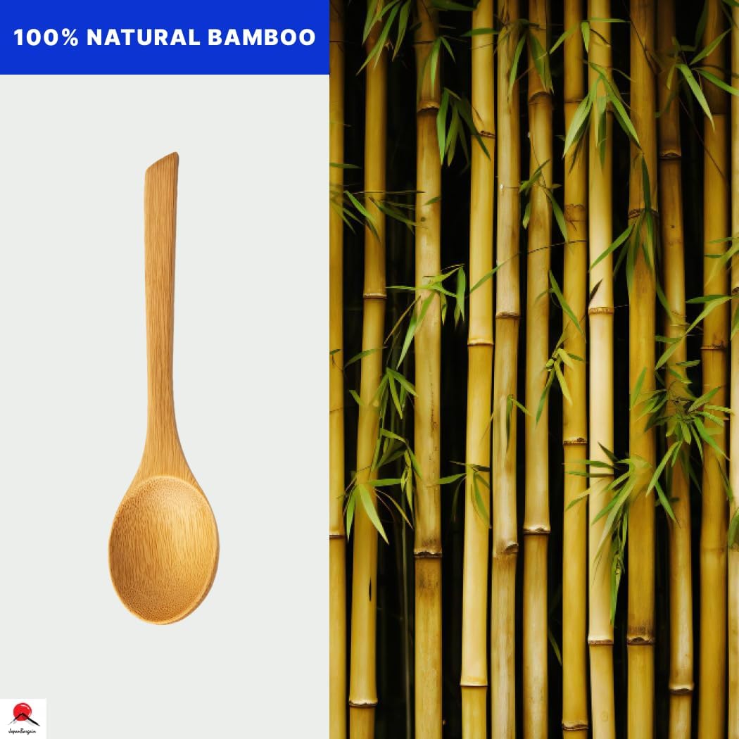 Long Bamboo Soup Spoons Set of 6, 8.5 Inch Wooden Dinner Spoons for Soup Ramen Cereal Rice, Reusable Eco Friendly Kitchen Eating Spoons, Japanese Style Bamboo Tableware