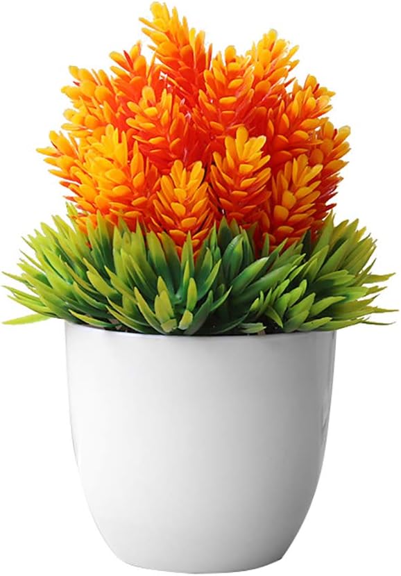 Huhuswwbin Artificial Plants Artificial Potted Plant Fake Bonsai Table Simulation Decor for Home Office Hotel - Orange