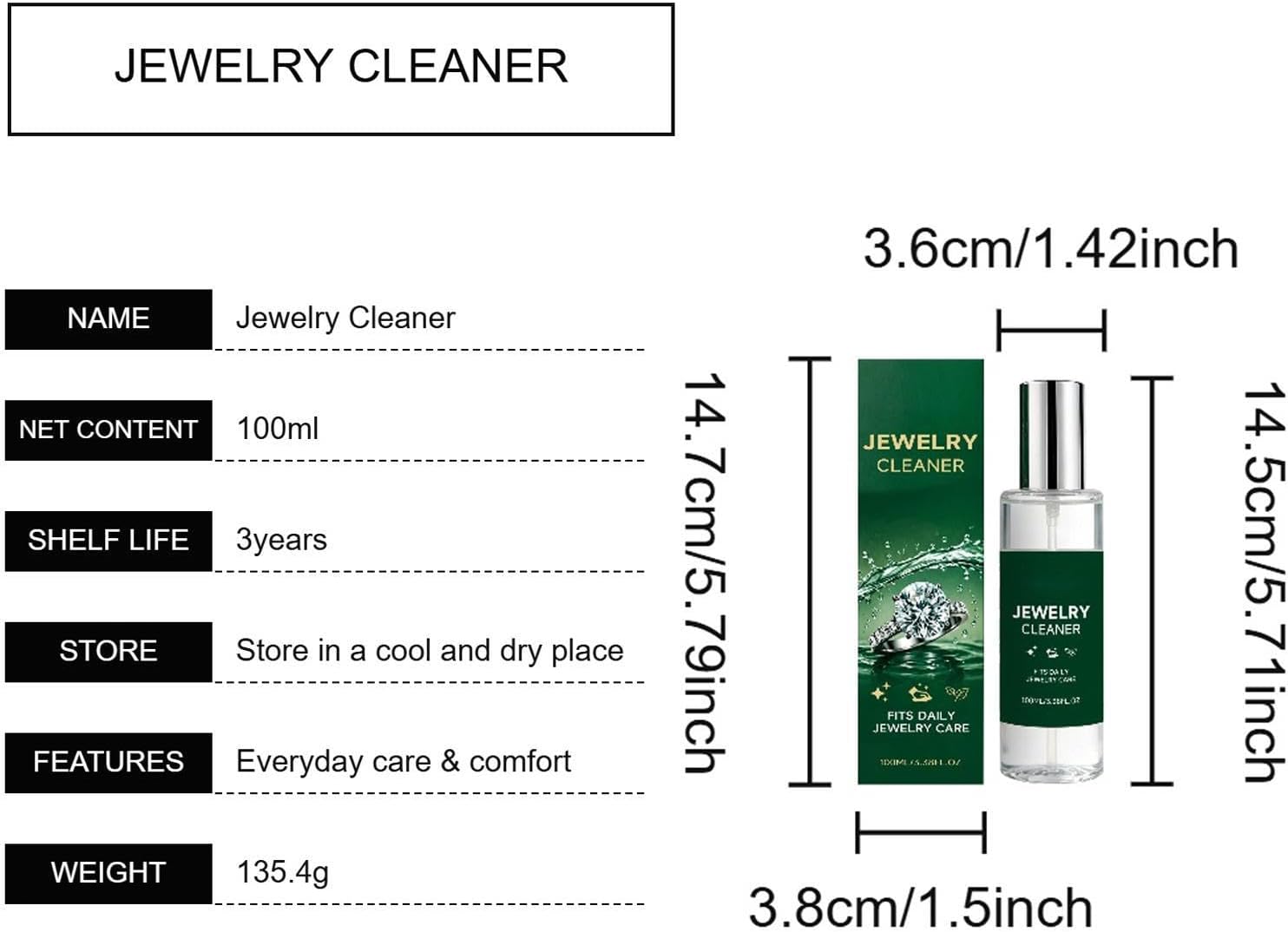 Jewelry Cleaning Solution, 100ml Gentle Professional Deep Cleaner Spray