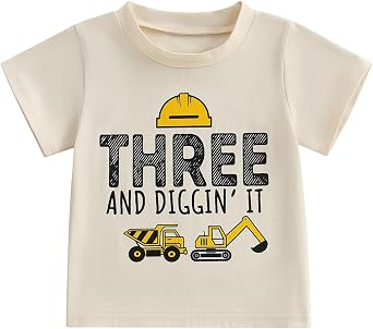 Toddler Baby Boy Girl Birthday Shirt Excavator T-Shirt Top 1st 2nd 3rd 4th 5th Birthday Party Gift Graphic Tees