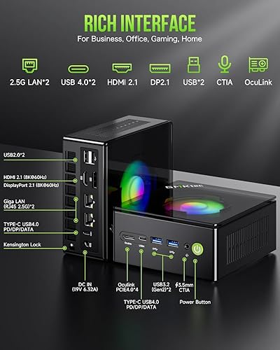 Miniatura 8 de GMKtec Mini PC para juegos AMD Ryzen 9 8945HS (Turbo 5.1GHz) 32GB DDR5 2TB SSD, computadoras PC Oculink, Dual NIC LAN 2.5G, WiFi 6, USB3.2, USB-C