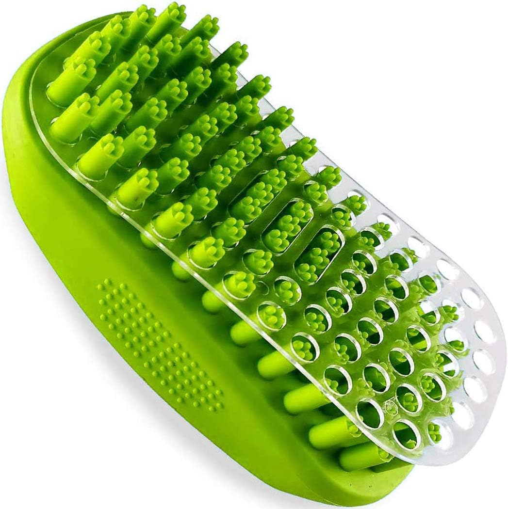 Rubber Curry Brush for Dog, Soft Curry Comb with Removable Screen, Pet Silicone Brush for Short & Long Hair, Use Wet as Bath Scrubber or Dry for Grooming