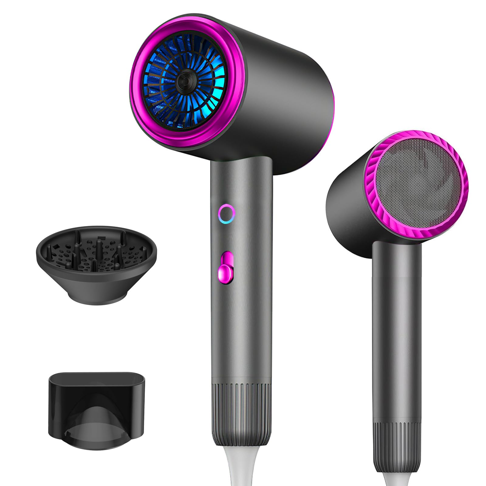 Sèche-Cheveux Professionnel IONIQUE 2400W, Moteur AC Silencieux, Séchage Rapide, 3 Températures, avec Diffuseur & Concentrateur, Léger pour Voyage, Anti-Frisottis pour Cheveux Bouclés/Fins/Épais