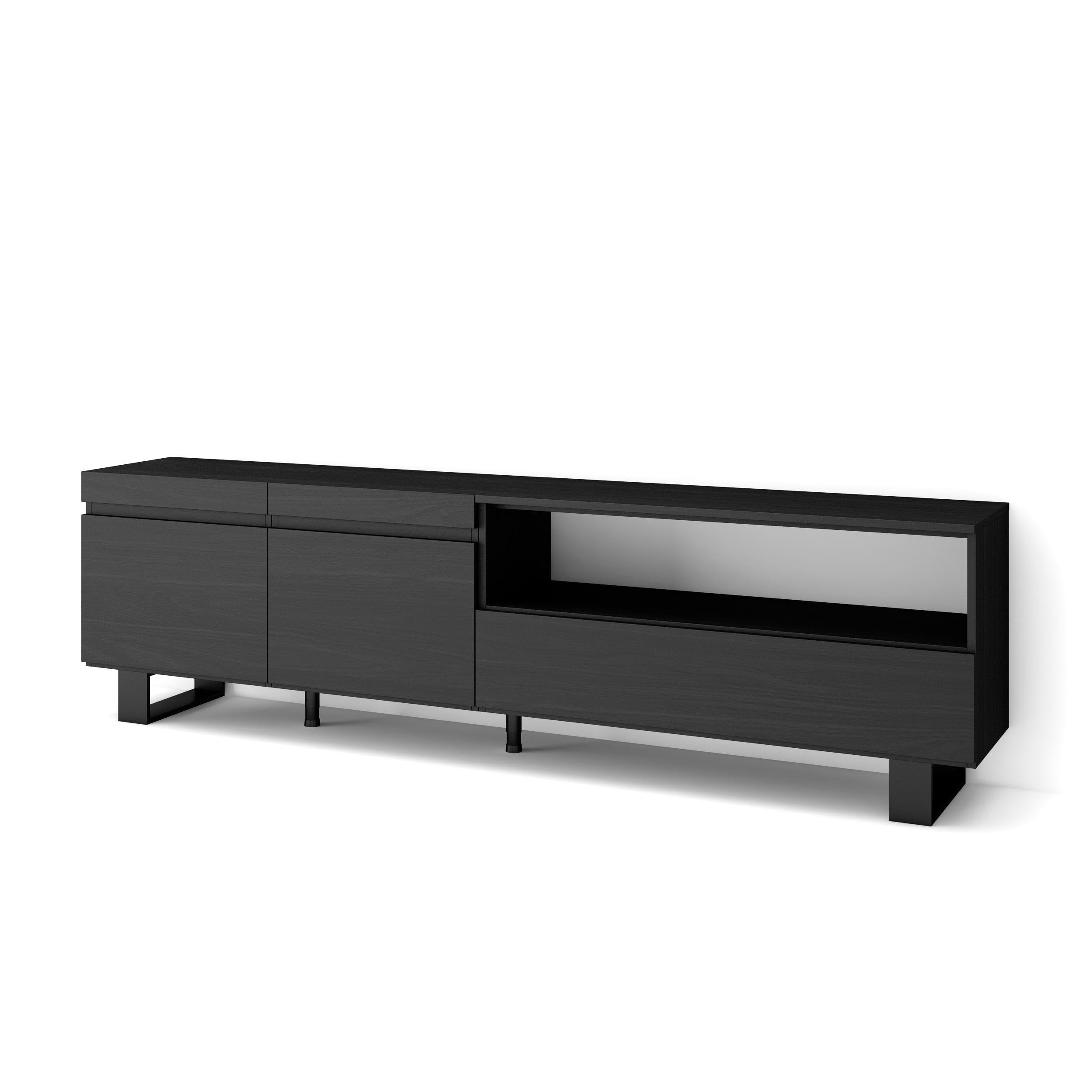 Meuble TV Skraut Home noir pour ranger tous vos appareils et écrans jusqu'à 80 pouces
