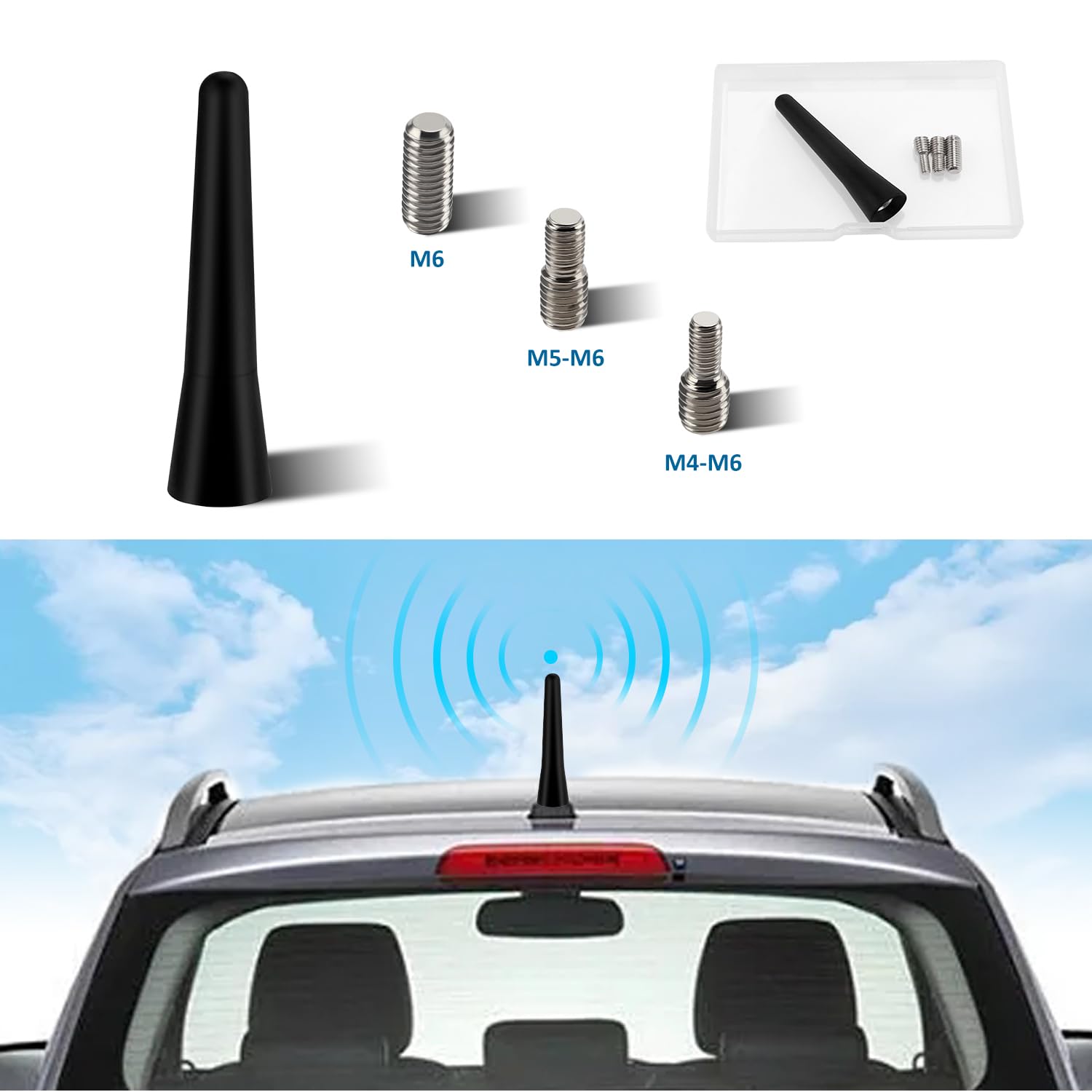 VooGenzek 6.5 cm Antena Samochodowa, Antena Dachowa FM DAB, Krótka Uniwersalna Antena Samochodowa, z 3 Śrubami (M4, M5, M6), do Odbioru Radia FM/AM
