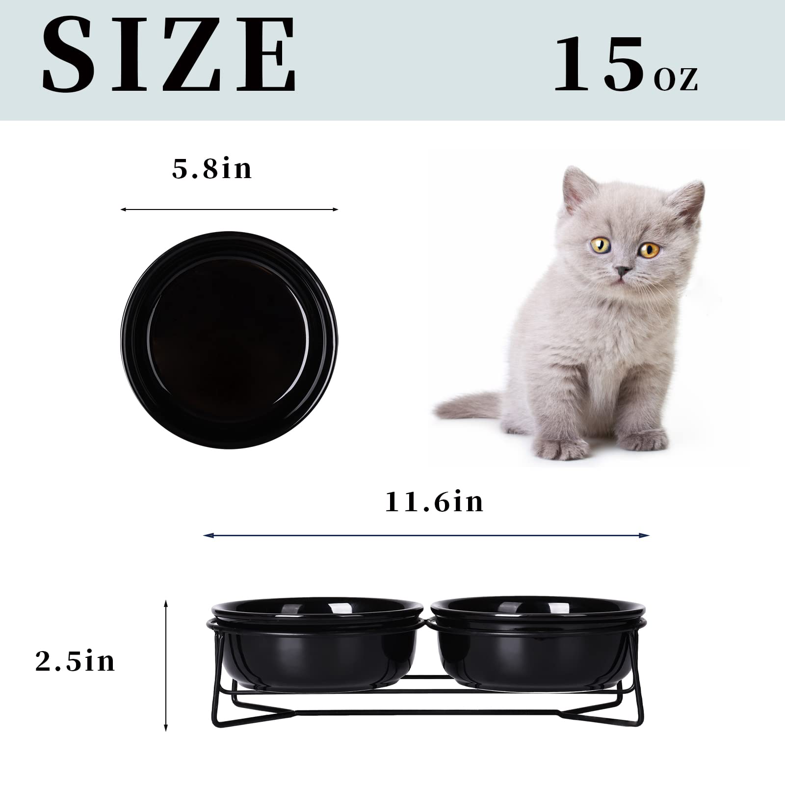 GDCZ 15oz Porcelain Cat Food Bowls, Raised With Metal Stand, Non-Slip, Set Of 2 (Turquoise