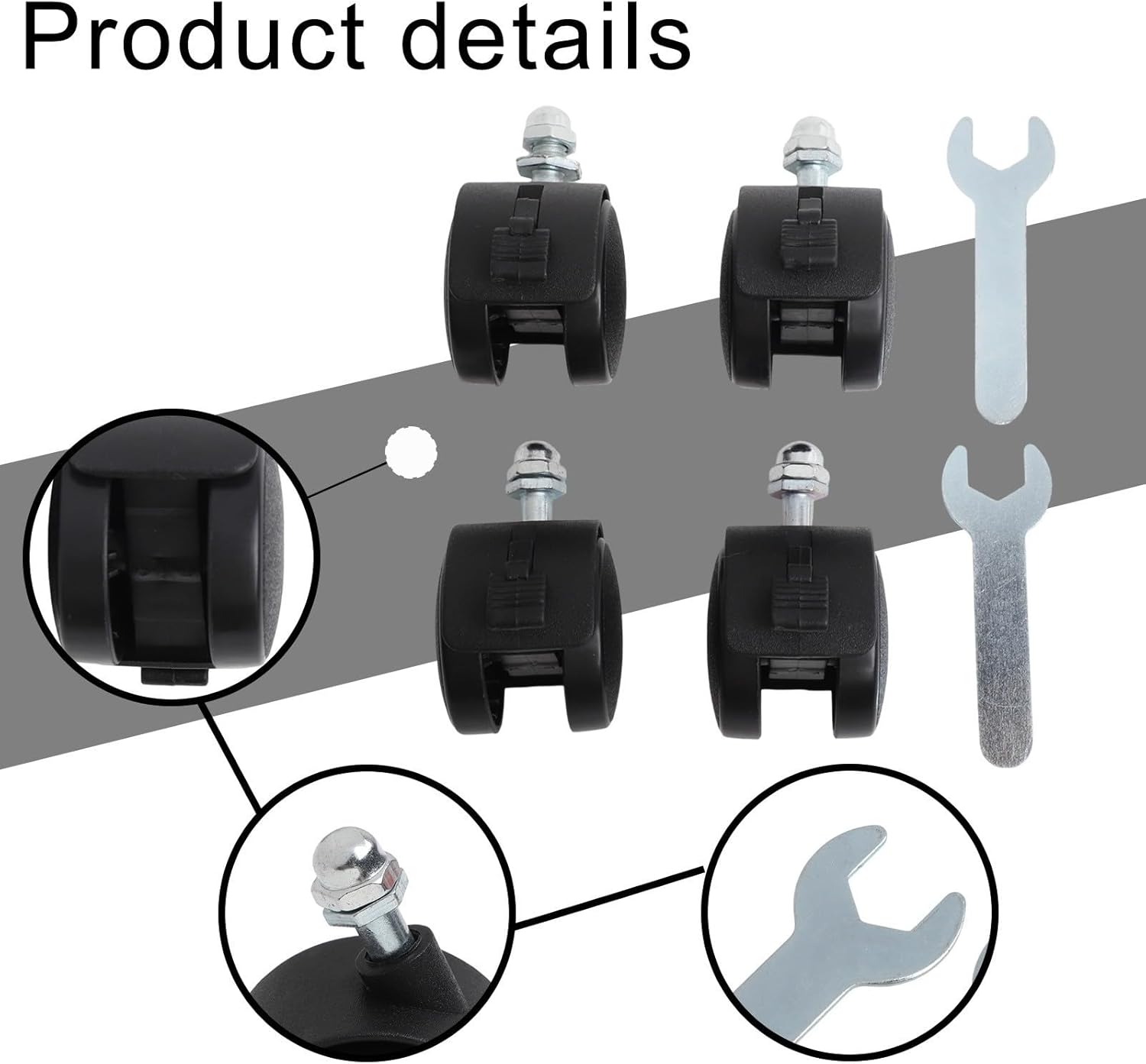4 Pack Replacement Caster Wheels for Electric Oil Heater, Compatible with For Midea Models, 2 Wrenches (With brake)