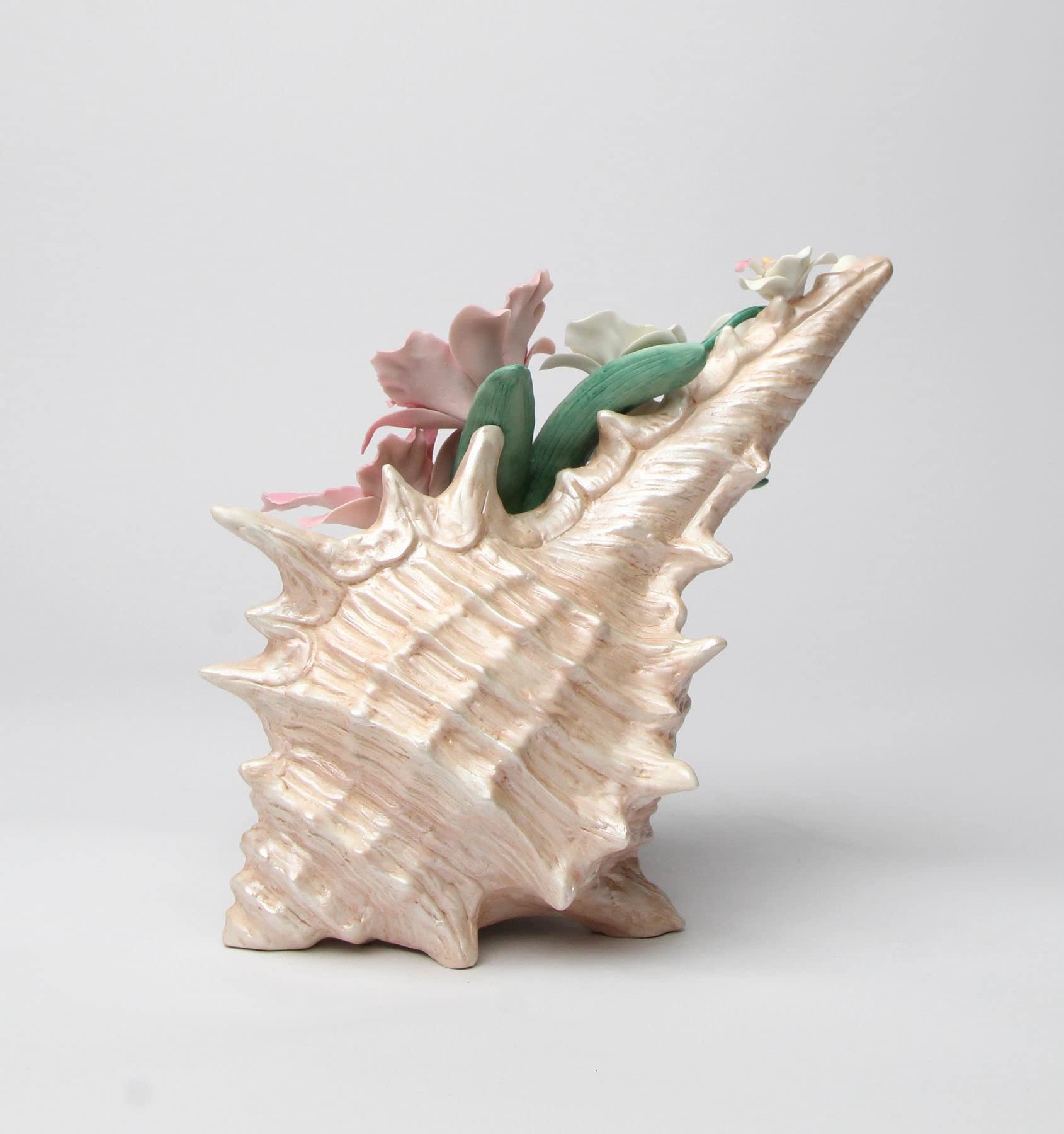 Cosmos Gifts 10178 Statuetta di Conchiglia con Orchidea, Verde