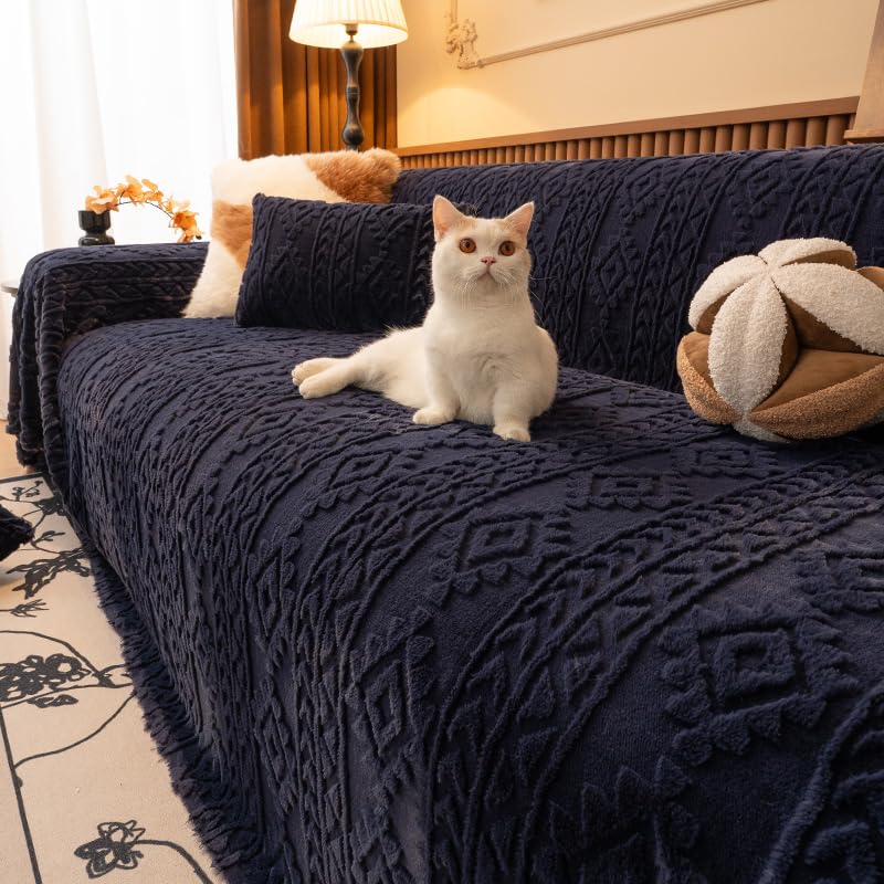 Housse de canapé en peluche pour salon chaleureux couvre-canapé bleu