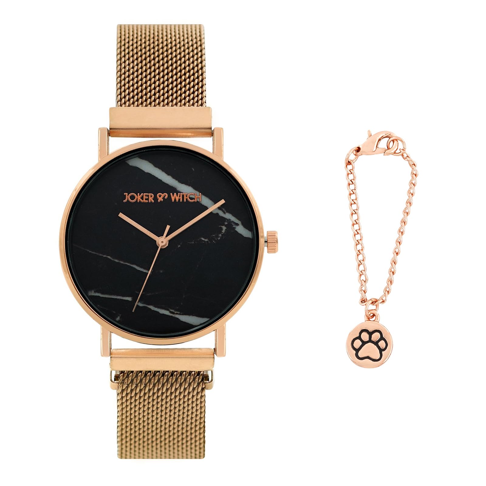 Joker & Witch Stainless Steel Women Paw-Some Analog Watch & Charms Set, Black Dial, Rose Gold Band (B0C9Q14M46) Amazon Price History, Amazon Price Tracker