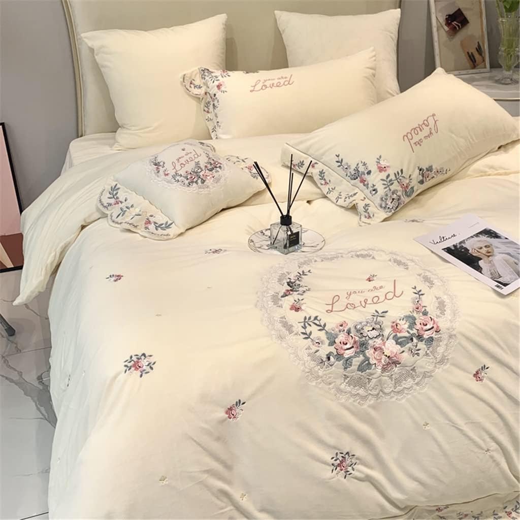 Winter Thick Coral Velvet Milk Velvet Four-Piece Warmth Double-Sided Velvet White Duvet Cover Princess Style Bedding Bed Linings (Color : Pink, Size : 1.5m)