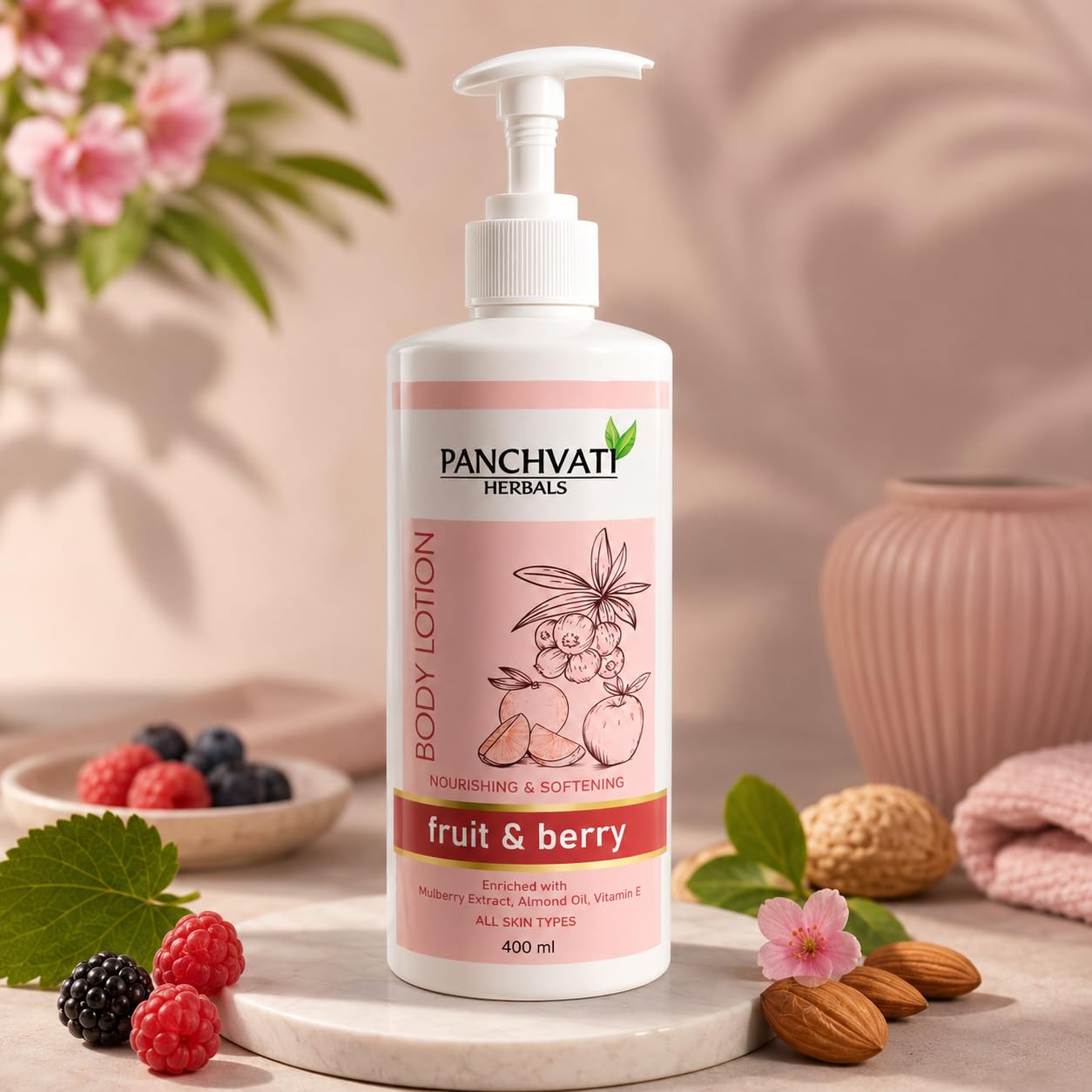 Panchvati Herbals Fruit & Berry Nourishing Body Lotion | Soft & Smooth Skin | Almond Oil & Olive Oil | 400 ml-image-1