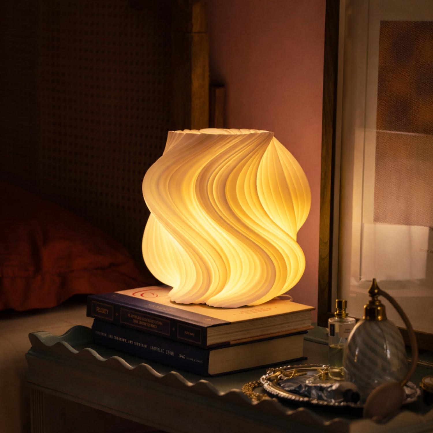 Lámpara Wave Translúcida Texturizada, Luz de Ambiente para Decoración de Interiores, Lámpara de Mesa