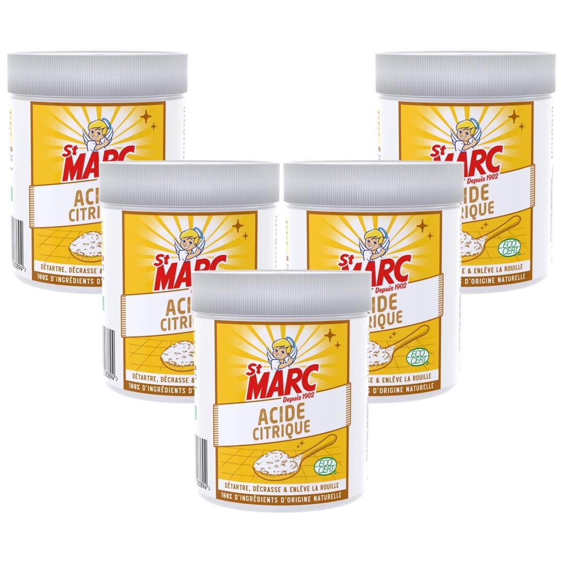 St Marc Acide Citrique Nettoyant Multi-Usage 100% d'Origine Naturelle - Lot de 5 x 500 g