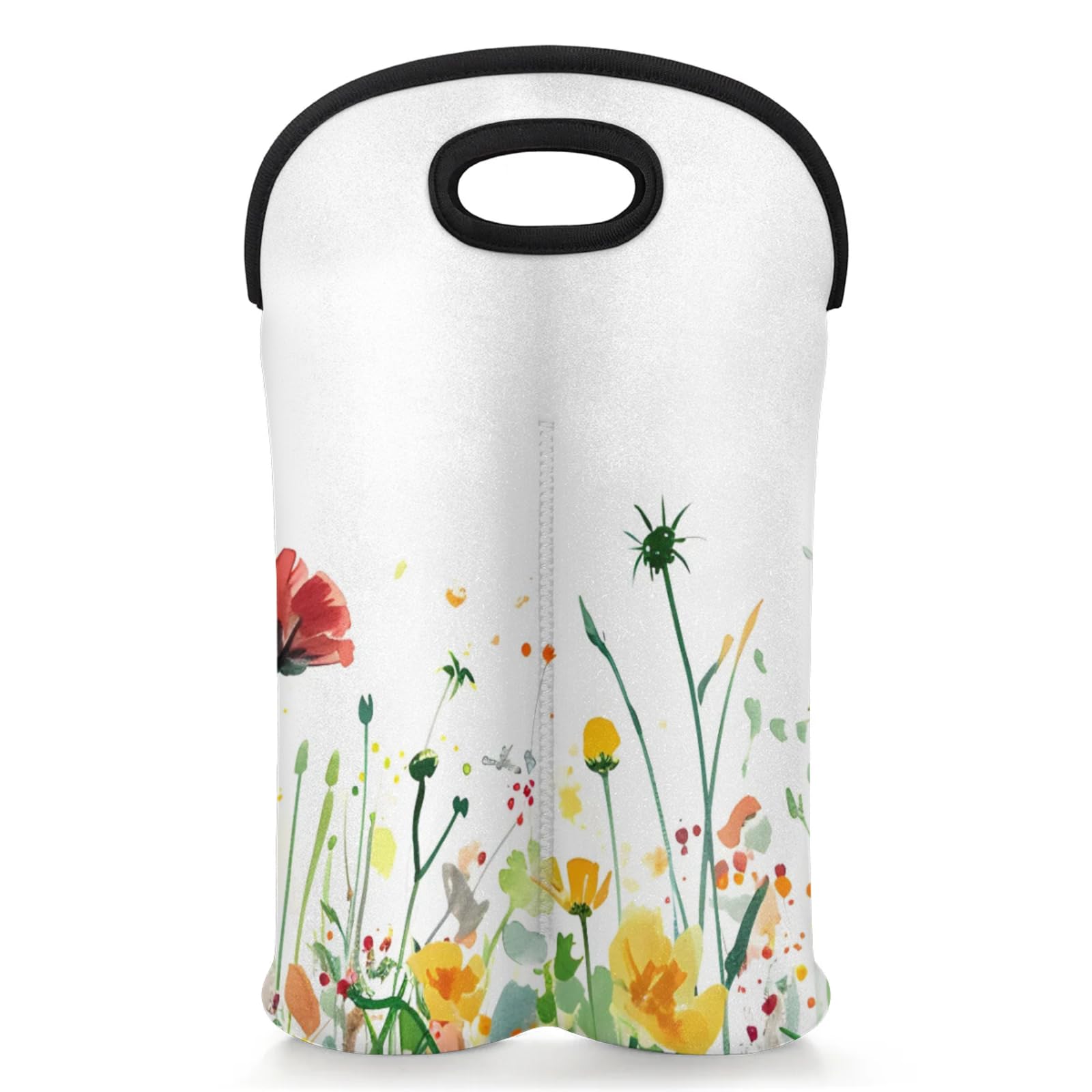 GzLeyigou 2 Bottles Flowers Herbs Wine Bag Sleeve Totes Neoprene Protective Wine Carrier Bag for Wine,Water, Champagne, Beer, Baby Bottles,Gift 14.5 x 10 Inches