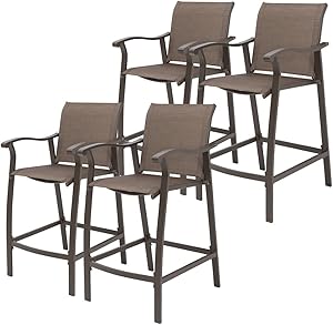 Crestlive Products Outdoor Counter Height Bar Stools Set of 4 Classic Patio Furniture Bar Chairs with Heavy Duty Aluminum Frame in Antique Brown Finish (Brown)