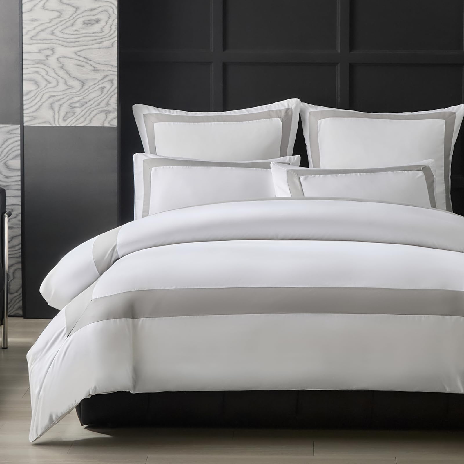 Tokokimo White Double Duvet Cover Set Hotel Quality Bedding Grey Striped Double Duvet Set Ultra-Soft Brushed Polyester (1x Quilt Cover - Image 2