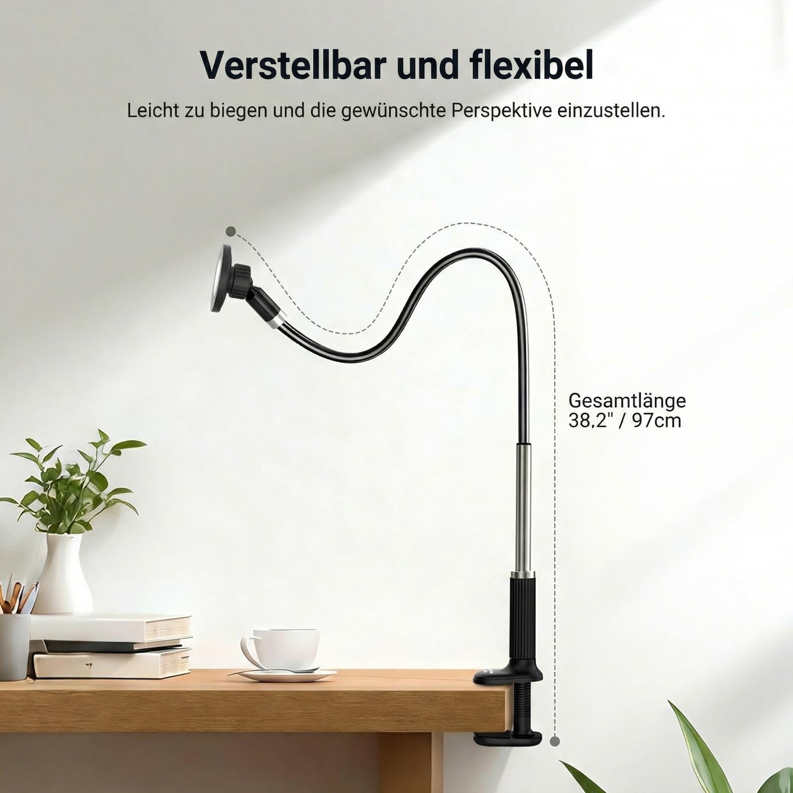 NEEWER Basics Handy Halterung magnetischer Schwanenhals Tisch Bett, 360° Overhead Phone Halter Klemme mit Flexible Lang Arm Handy Ständer, kompatibel mit MagSafe iPhone Android Samsung, PA151 Schwarz