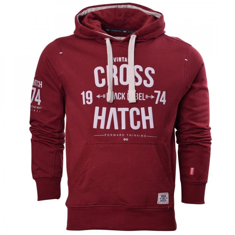 Crosshatch Men's Red Designer Casual Hooded Fleece Sweatshirt Jacket Overhead Pullover Xxl