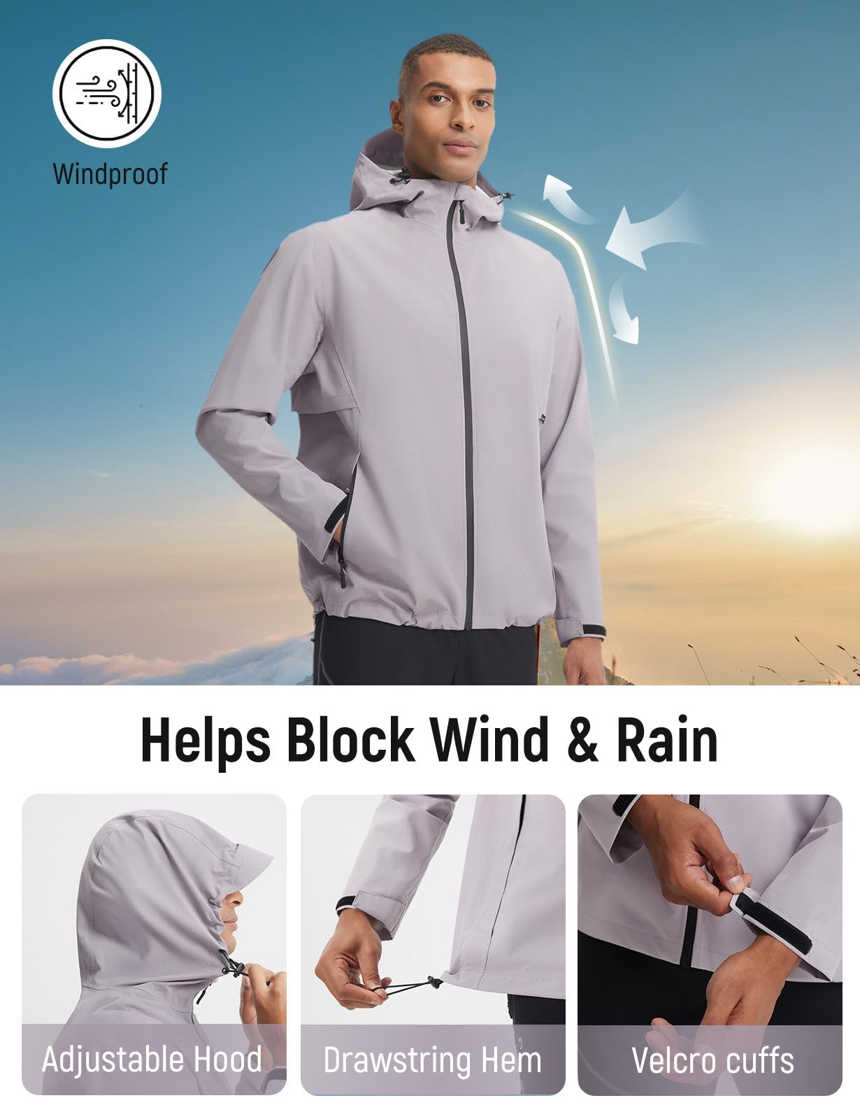 baleaf Chaqueta impermeable para hombre, ligera, plegable, para correr, ciclismo, resistente al viento, con bolsillo