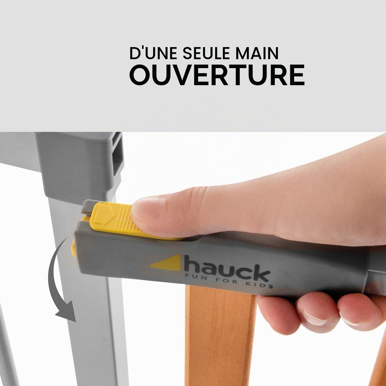 hauck Barrière Sécurité Enfant Extensible Wood Lock 2, 84 - 89 cm, Inclus Rallonge de 9 cm, sans Perçage, Barriere de Porte et Escalier, Bois et Métal Gris