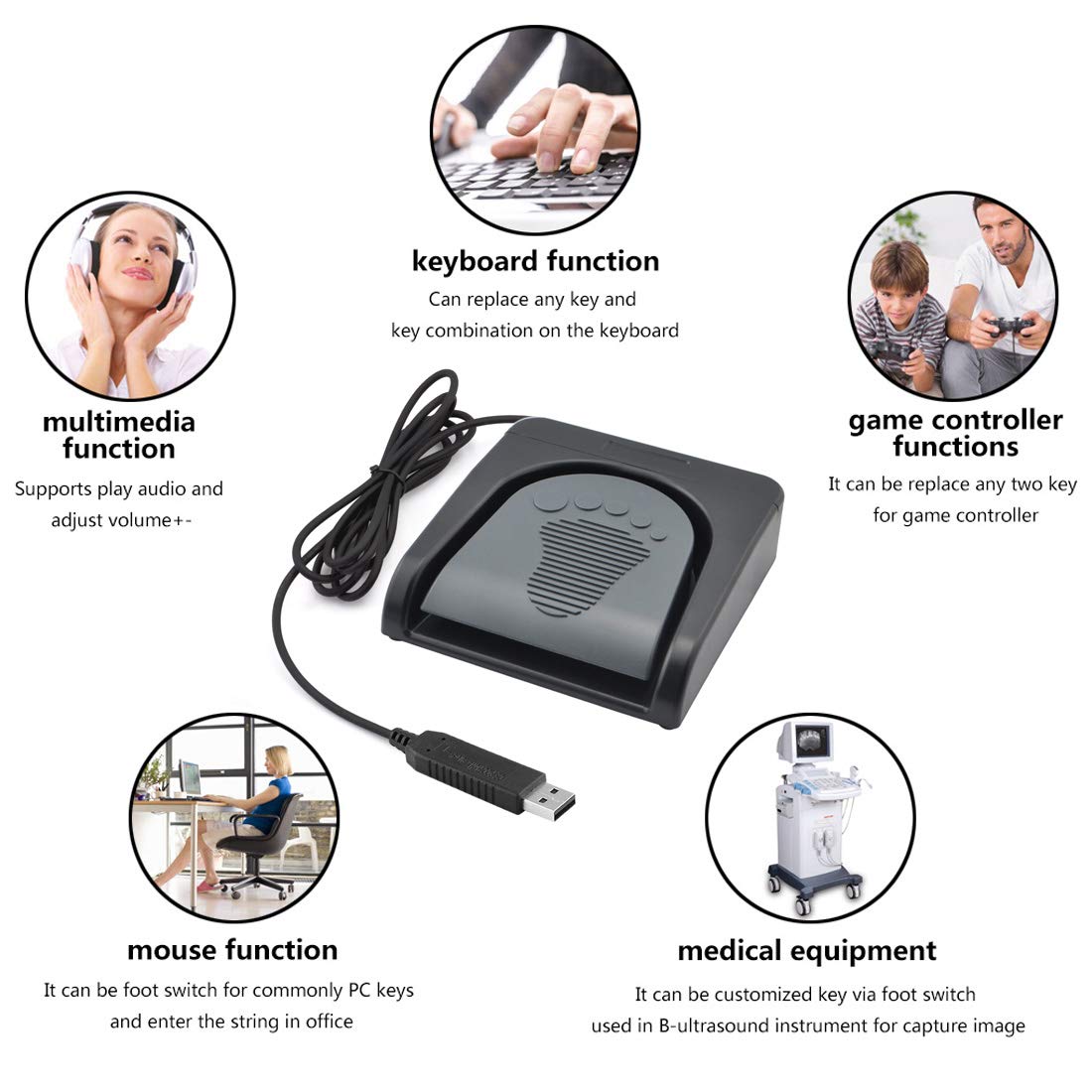 iKKEGOL Actualizado USB de un solo pie Pedal Switch Control One Key Footswitch Program Personalizado Teclado de ordenador Ratón Juego Acción HID (negro)
