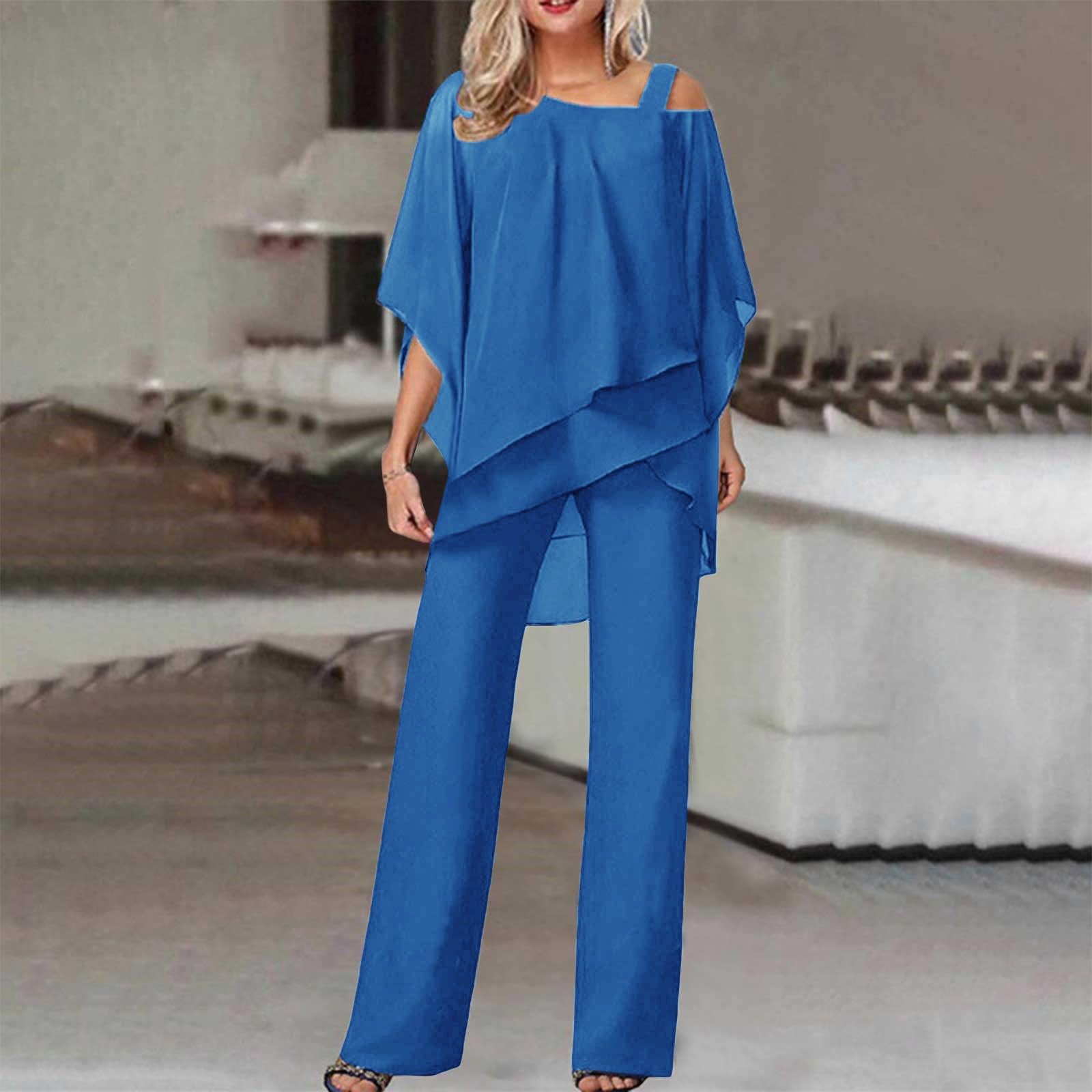 Ensemble Pantalon Femme Tailleur Femme pour Mariage Grande Taille Ensemble Deux Pièces en Mousseline De Soie pour Femmes Élégant De Détente + Pantalon De Loisirs Taille Haute