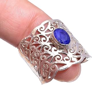Sapphire 925 Sterling Silver Rings for Women, Blue Bridesmaid Rings, Oval Gemstone Rings, Filigree Rings, bezel Set Handmade Rings