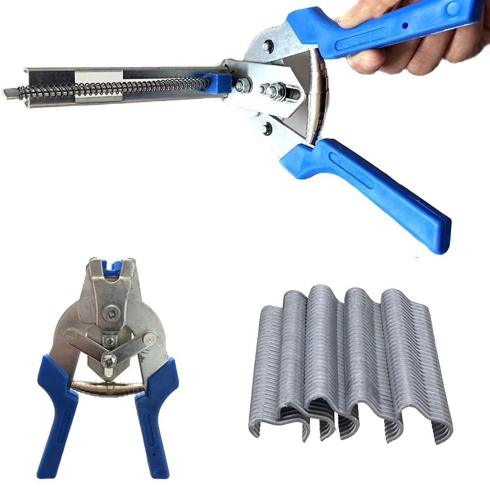 HELLX Type M Nail Ring Pliers, Multifunctional Binding Pliers, Can Be Used for Chicken Cage Rabbit Cage Repair Tool Pliers (1 Set(Type M Nail Ring Pliers+600 Nails))