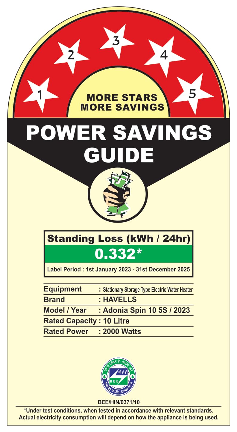 Havells Adonia Spin Water Heater dimensions table