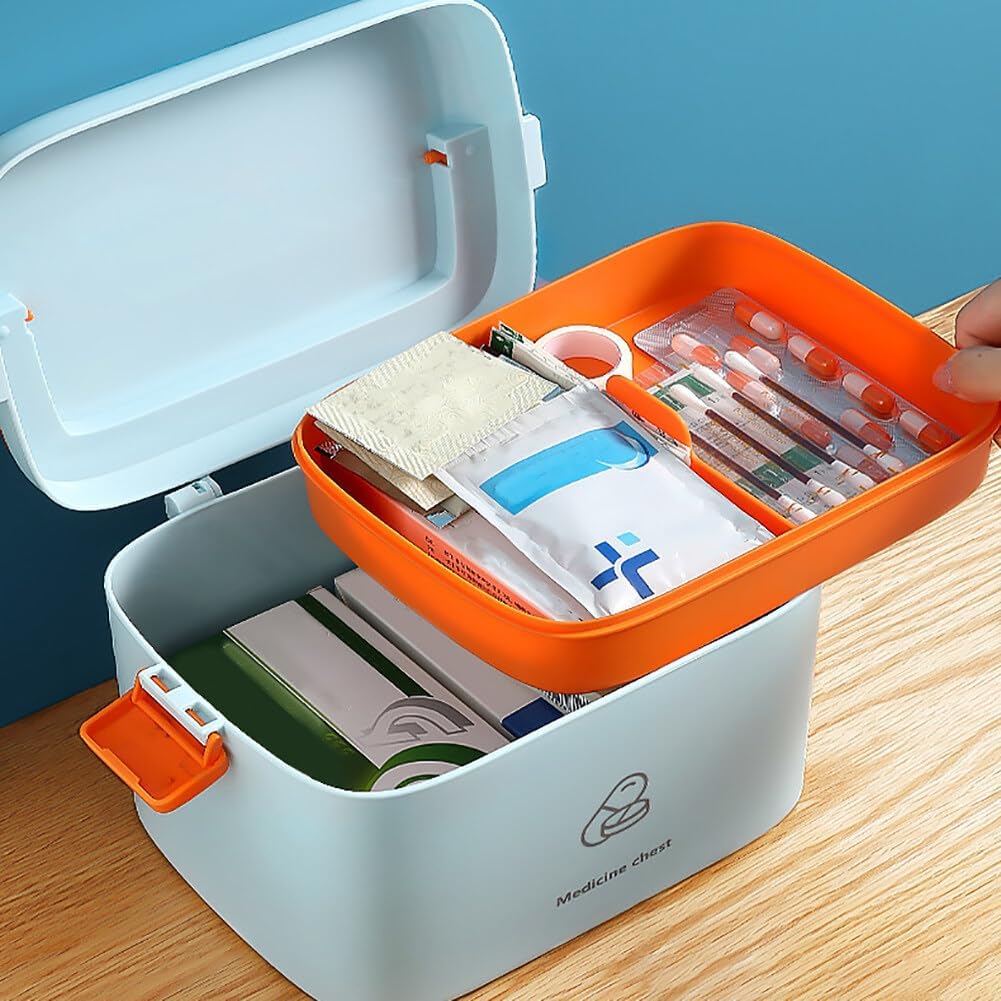 Eforcase Storage Organizer - Medicine Box Plastic First Aid Box Empty - Family Emergency Kit Medication Storage Organizer with Handle Medicine Cabinet Storage Pill Case Large Capacity Organizer Box
