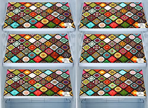 Image of Multipurpose Waterproof PVC Refrigerator /Fridge Drawer Mats Washable Non-Slip Shelf Liners for Kitchen Set of 6 Pcs (Ethnic Multi, 17.5x11.5 Inch)
