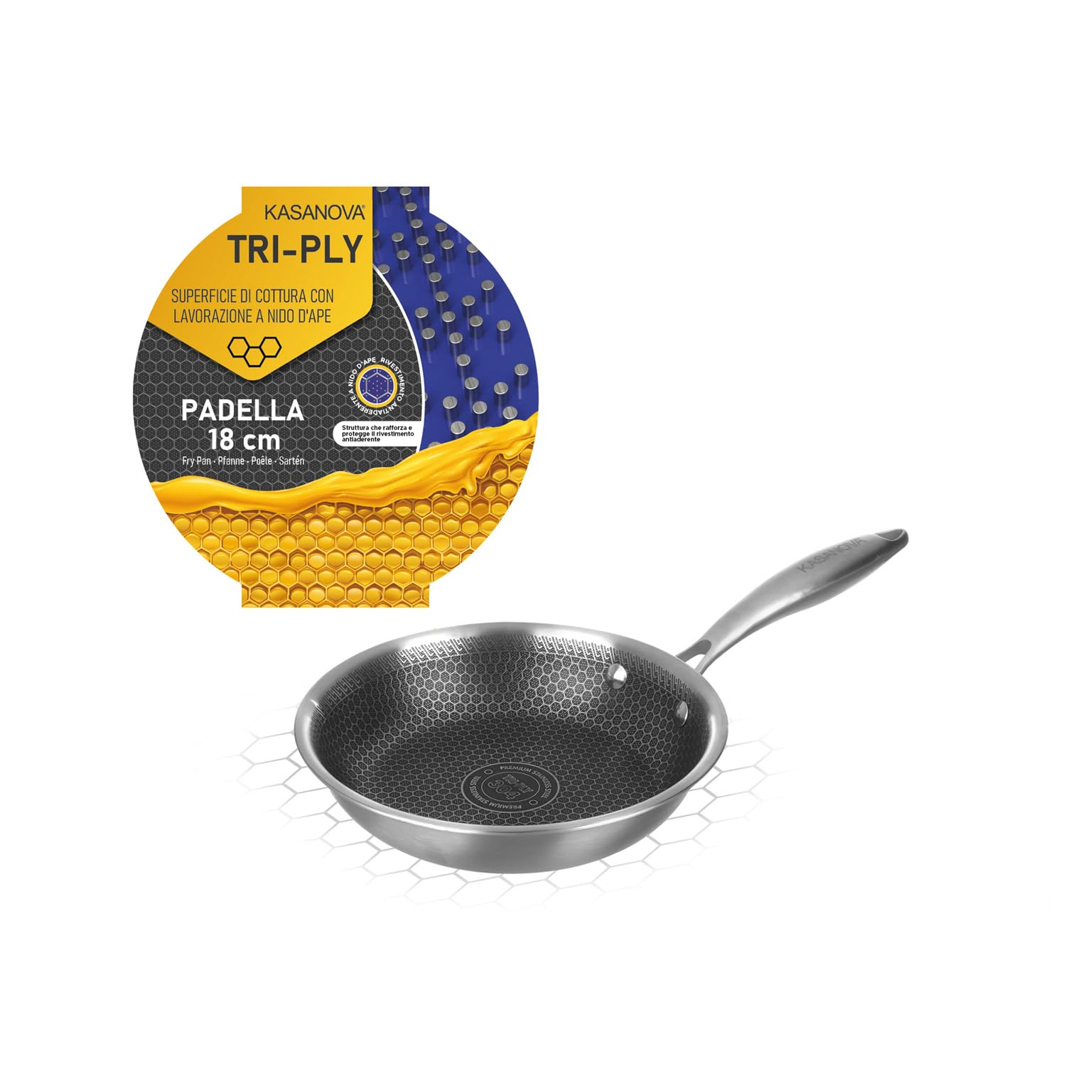 KASANOVA Tri-Ply Non-Stick Honeycomb Coated Frying Pan Suitable for Oven and All Hobs (20cm)