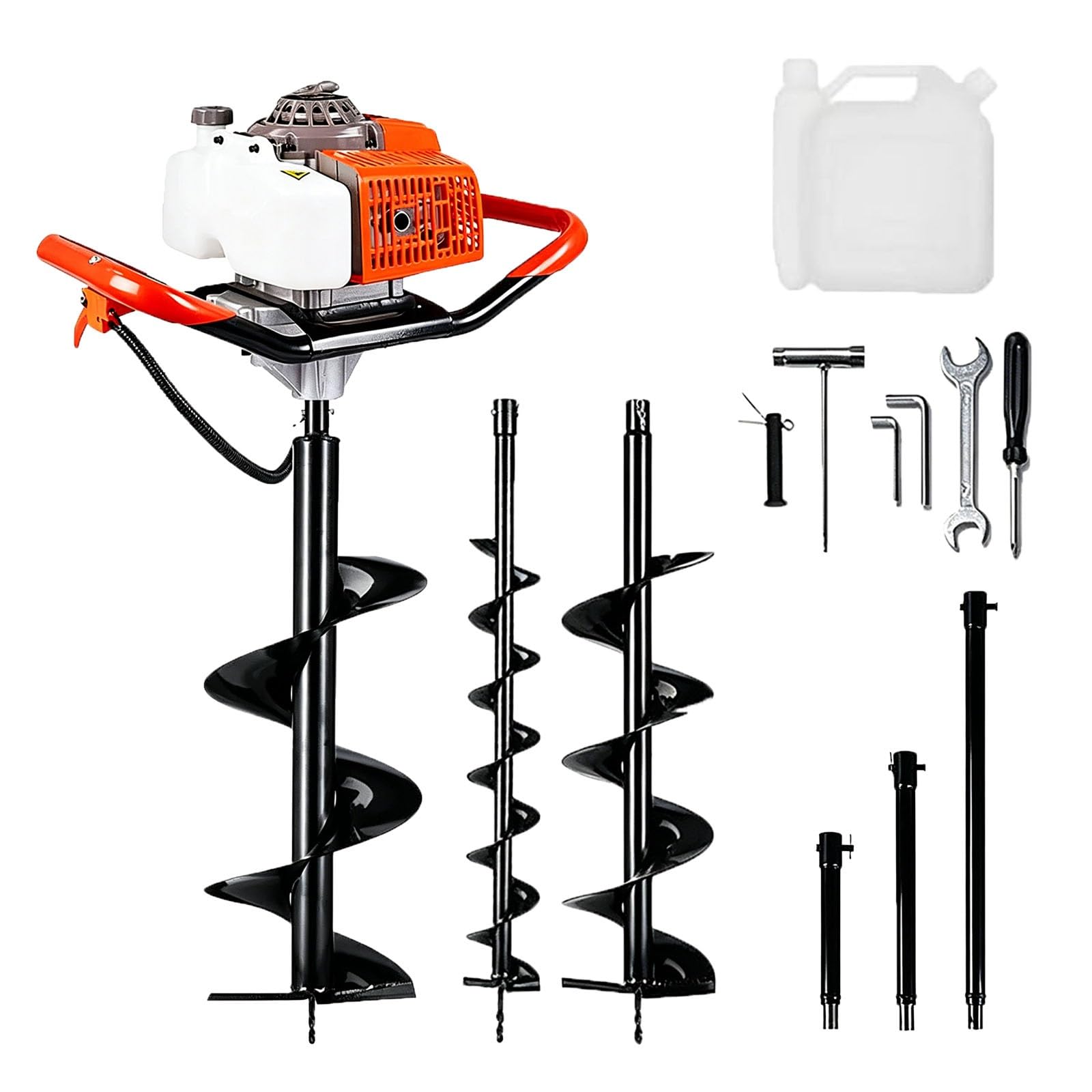 Koyike One Color Powerful 63Cc Post Hole Digger, Gas Earth Auger With 3 Drill Bits (10/20/30Cm) And 3 Extension Rods (20/30/50Cm), 2-Stroke High Efficiency Ground Hole Digger