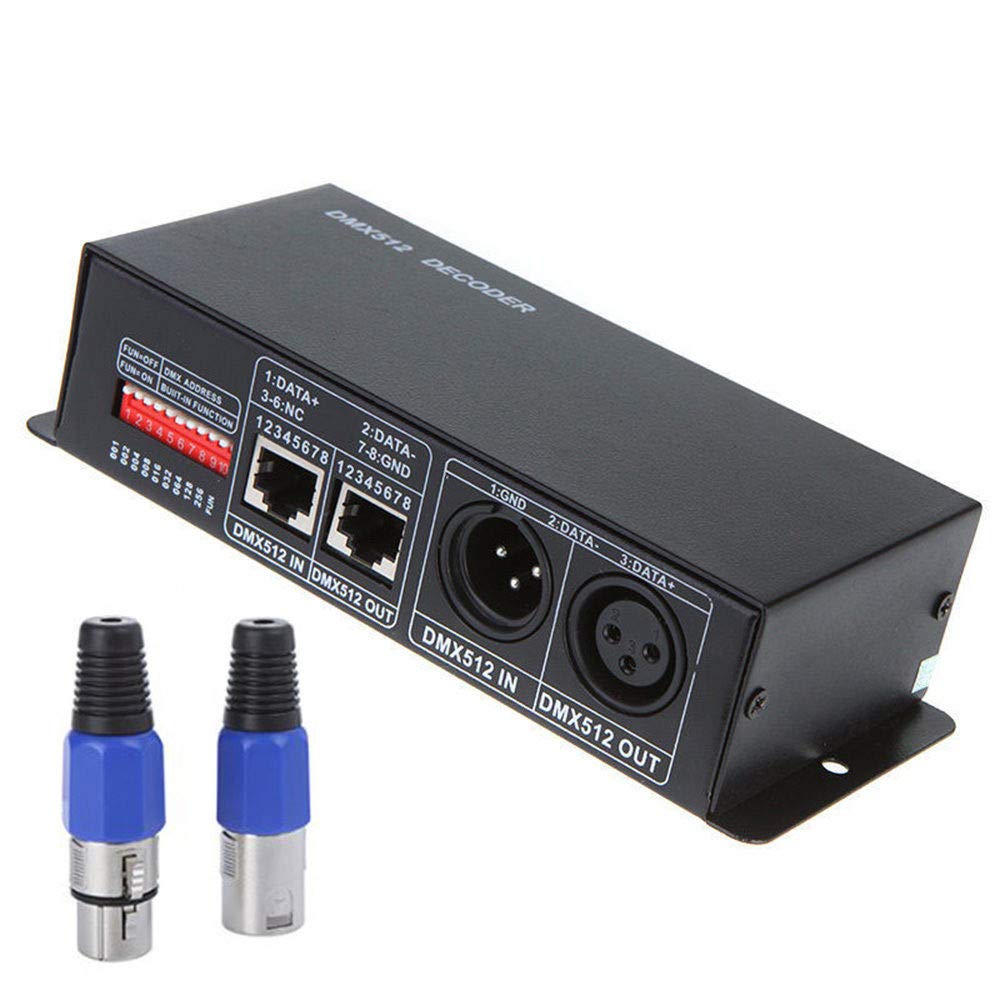 DMX Decoder, 3 canali DMX 512 Decoder DC12 V-24 V RGBW LED Controller DMX512 decodificatore per controllo professionale della luce con spina maschio e femmina