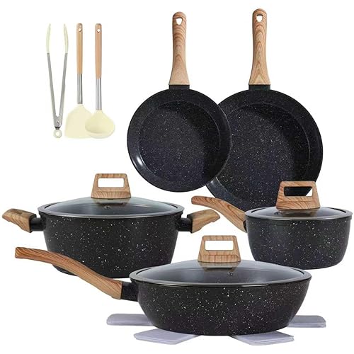 Ceramic Cookware Sets 15PCS Pots and Pans Set Non Stick (black15)