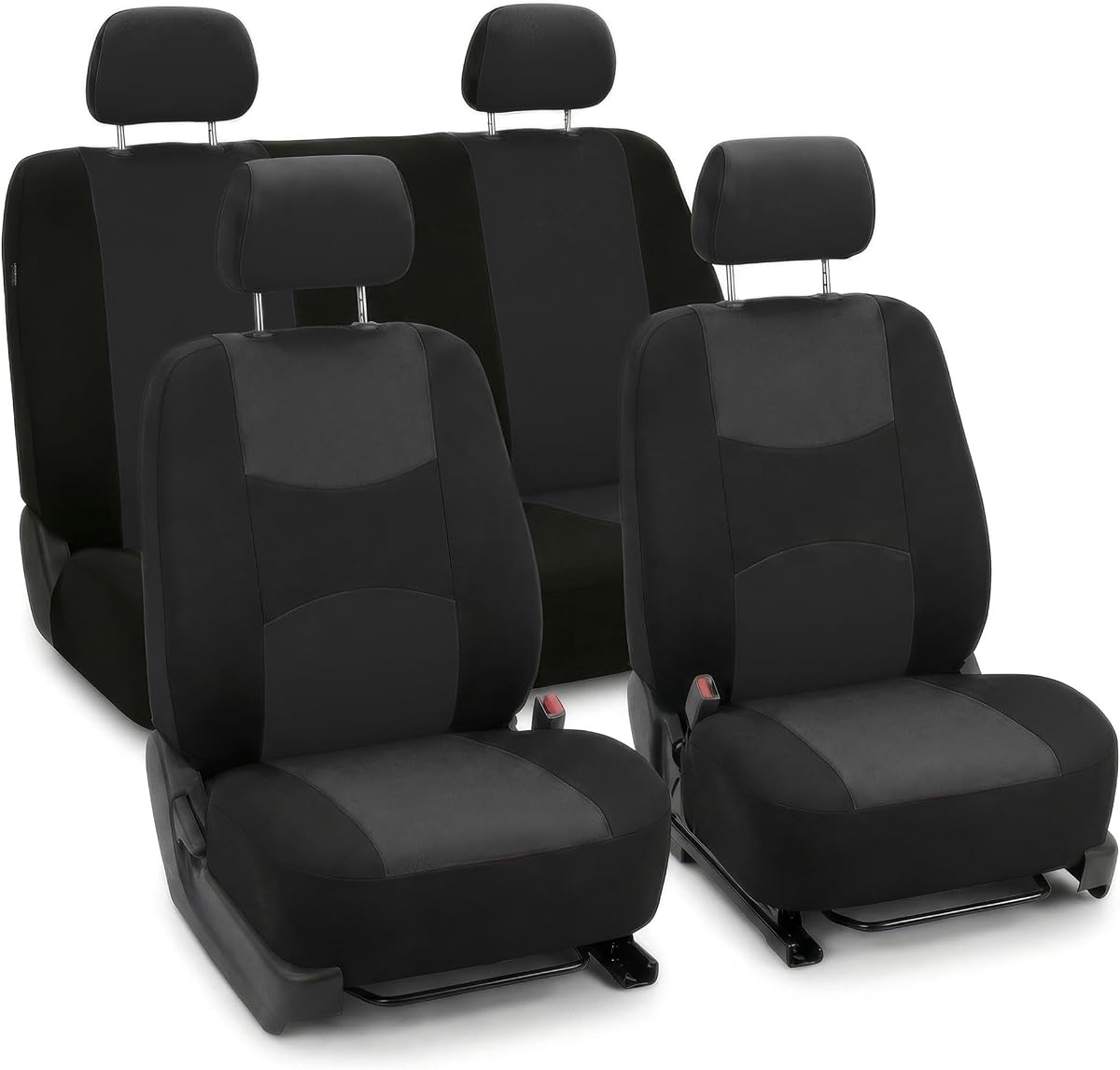 Bright Flat Cloth Full Set Automotive Seat Covers Front Set and Rear Solid Bench Black Seat Covers w. Gift Universal Fit Interior Accessories for Cars Trucks and SUVs