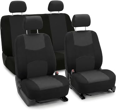 FH Group Bright Flat Cloth Full Set Automotive Seat Covers Front Set and Rear Solid Bench Black Seat Covers w. Gift Universal Fit Interior Accessories for Cars Trucks and SUVs