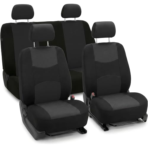 FH Group Car Seat Covers Full Set Cloth - Universal Fit Automotive Seat Covers, Low Back Front Seat Covers, Solid Back Seat Cover, Washable Car Seat Cover For SUV, Sedan And Van Black