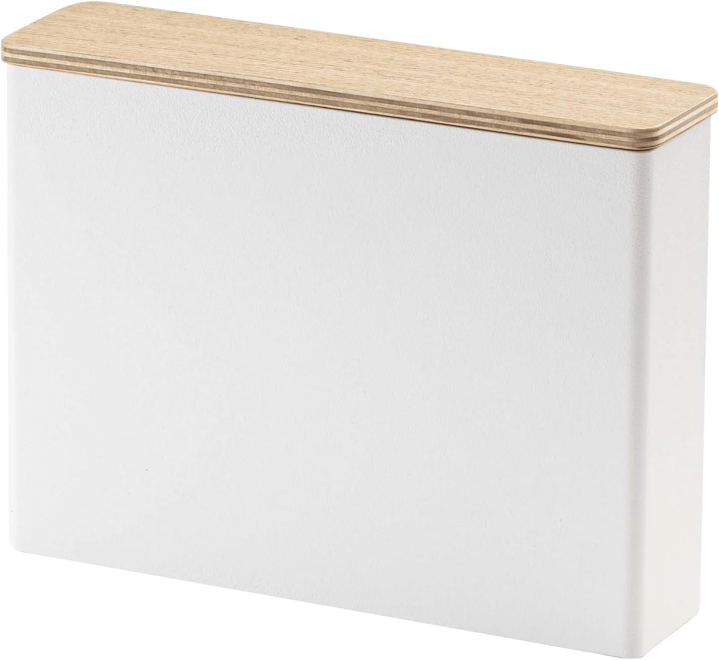 Yamazaki Home Tosca Wood Accent Coffee Pourover Filter Case With Lid - Storage Holder Stainless Steel Container Dispenser - Steel + Wood - #4 Coffee Filters