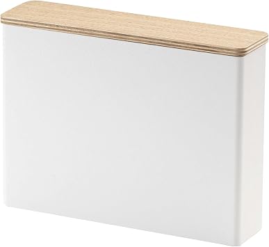 Yamazaki Home Wood Accent Coffee Pourover Filter Case with Lid - Storage Holder Stainless Steel Container Dispenser Steel + Wood White