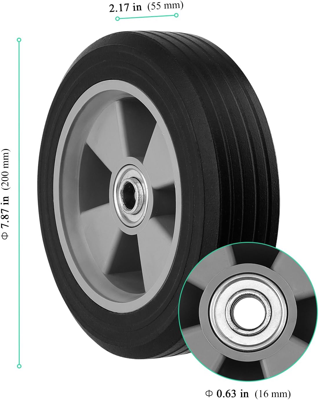 4 PCS 8 Inch Solid Rubber Tires, Hand Truck Dolly Wheels, Solid Rubber Replacement Tire for Hand Push Tool Car