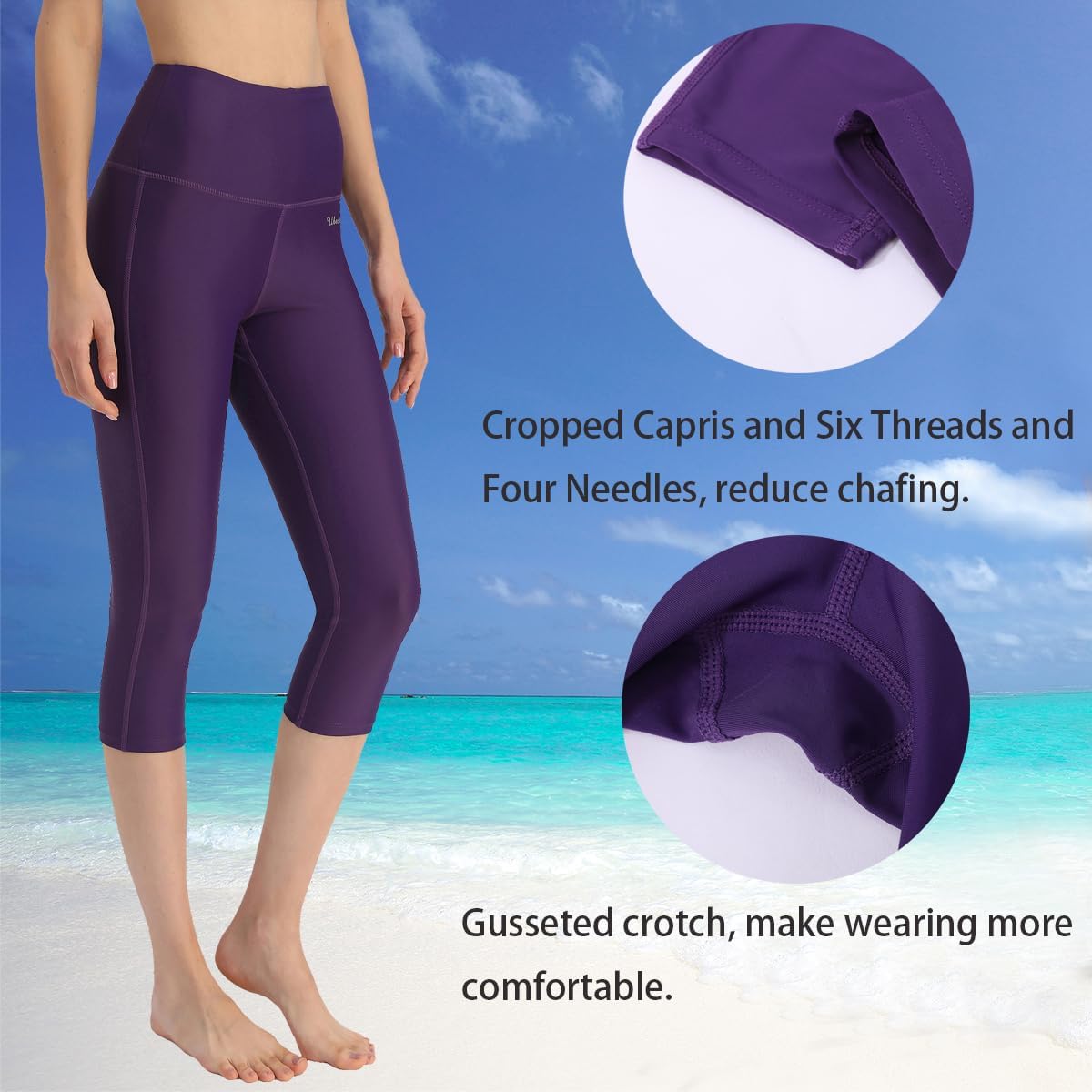 Ubestyle UPF 50+ High Waist Swim Leggings for Women Swim Capris Swim Pant Swim Tights Beach Pants Sun Protective - Image 4