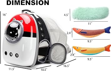 Expandable Cat Carrier Backpack with Catnip Toys, Backpack for Cats Kitten Small Puppy, Airline Approved Cat Bubble Backpack, Space Capsule Astronaut Carrier... (RED BP&Toy, Back Extension)