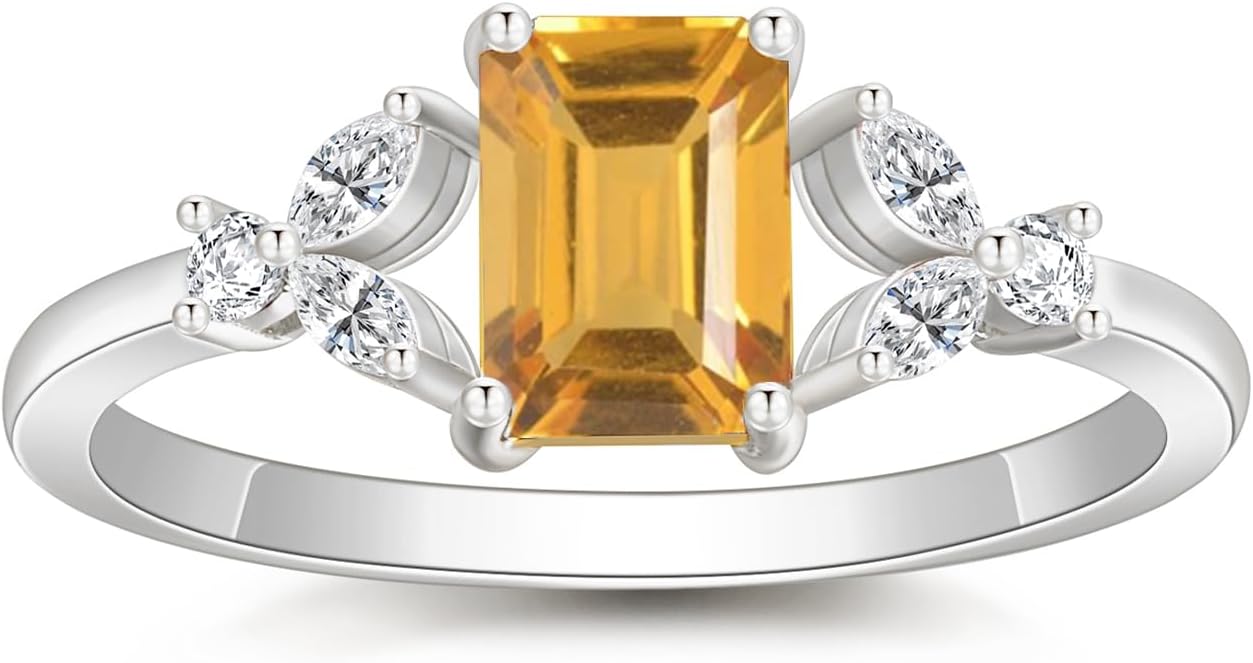 1CT Emerald Cut Gemstone Rings for Women 10K 14K 18K Gold Gemstone and Moissanite Ring Promise Engagement Wedding Anniversary Ring for Her Size 4-15