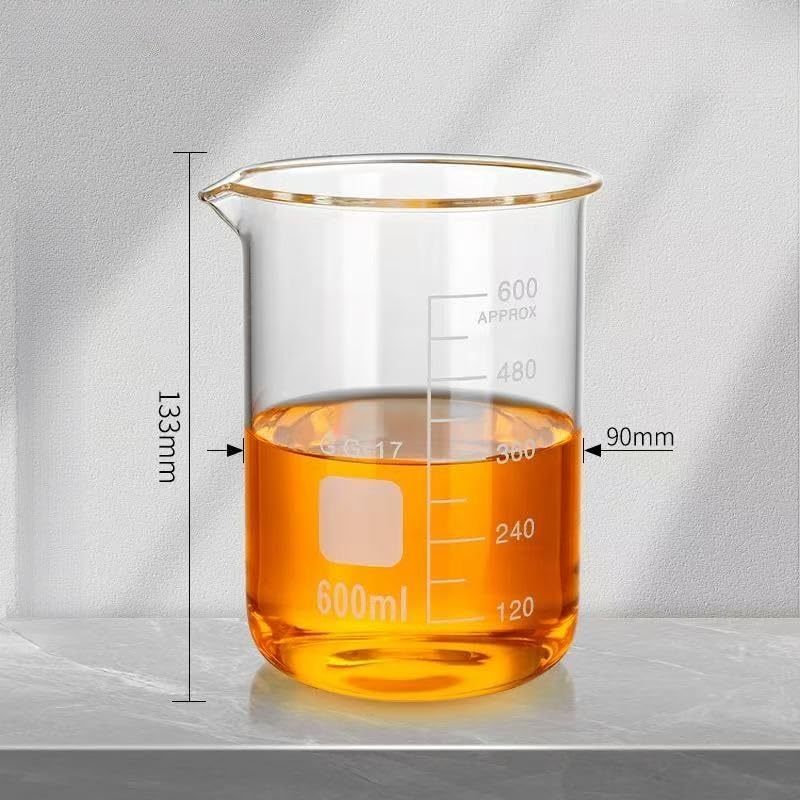 Szklana miarka cylindryczna, Lab Beaker G3.3 Borosilicate Glass Graduated Low Form 10-5000ml Heavy Wall(600ML)
